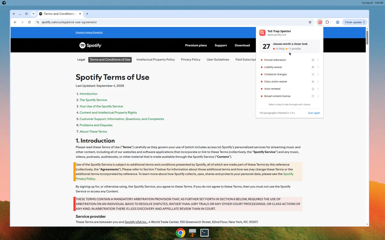Fig. 3 - Clause-level breakdowns on hover and aggregated trap counts in the extension popup.